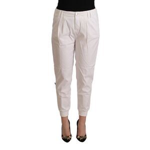 Met White Cotton Mid Waist Tapered Cropped Women's Pants